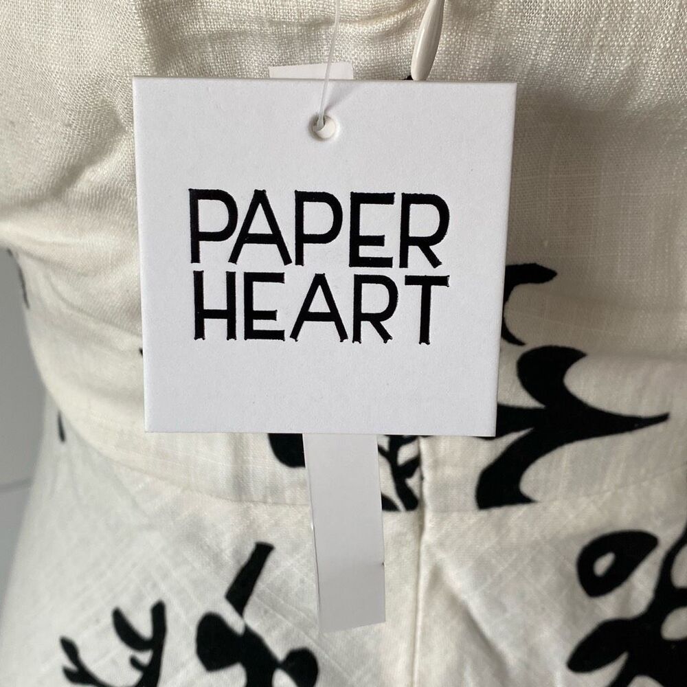 PAPER HEART Linen Blend Black Leaf Print White Maxi Dress Size M 
NWT/002 - Picture 11 of 15